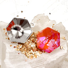 Load image into Gallery viewer, 16mm Orange Glow Delite Hexagon Fancy Stone Premium Crystal and Brass Setting with Loop
