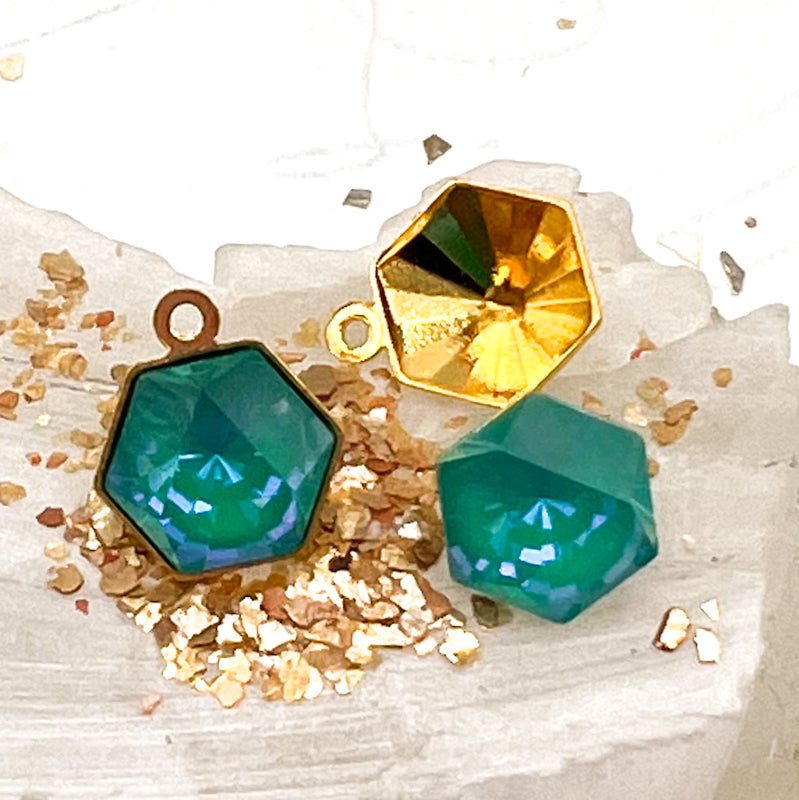 10.8mm Laguna Delite Hexagon Fancy Stone Premium Crystal and Brass Setting with Loop Pair