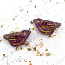 Load image into Gallery viewer, Matte Thistle with a Gold and AB Finish Czech Bird Beads - 2 Pcs
