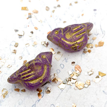 Load image into Gallery viewer, Matte Thistle with a Gold and AB Finish Czech Bird Beads - 2 Pcs
