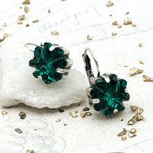 Load image into Gallery viewer, Antique Silver Emerald Clover Sparkle Earrings
