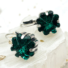 Load image into Gallery viewer, Antique Silver Emerald Clover Sparkle Earrings
