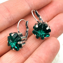 Load image into Gallery viewer, Antique Silver Emerald Clover Sparkle Earrings
