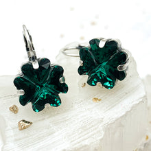 Load image into Gallery viewer, Antique Silver Emerald Clover Sparkle Earrings
