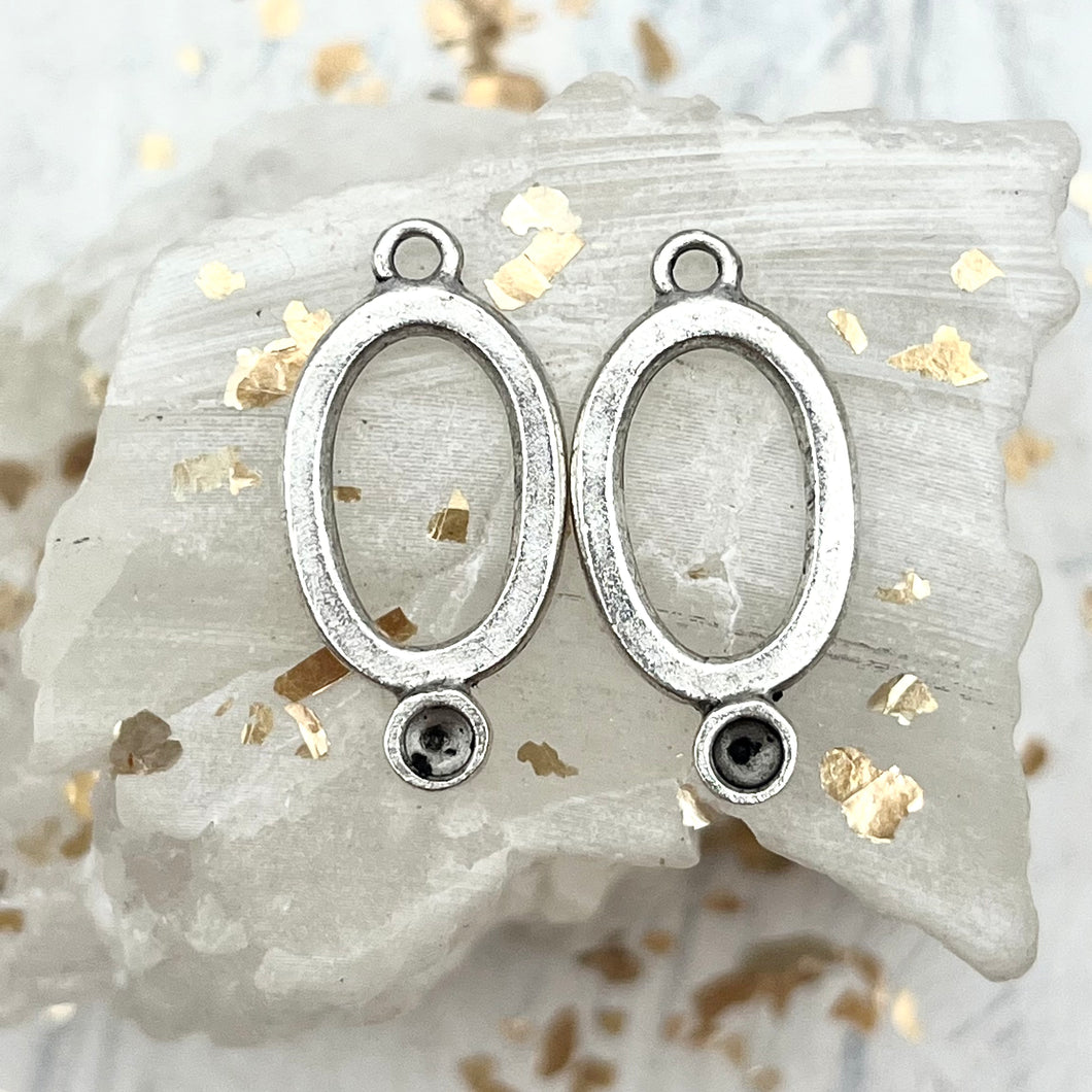 Antique Silver Small Oval Drop Bezels