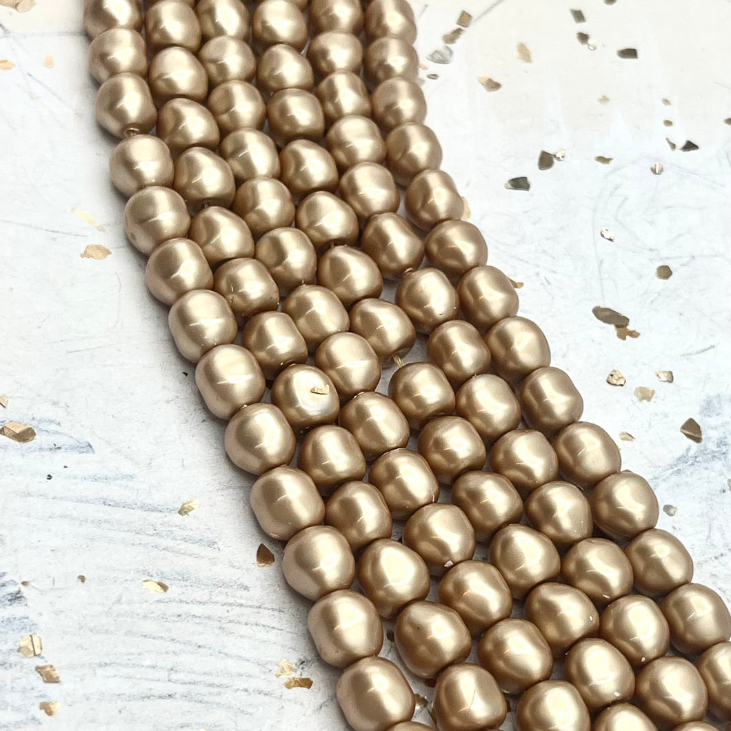 8mm Vintage Gold Premium Austrian Crystal Pearl Strand