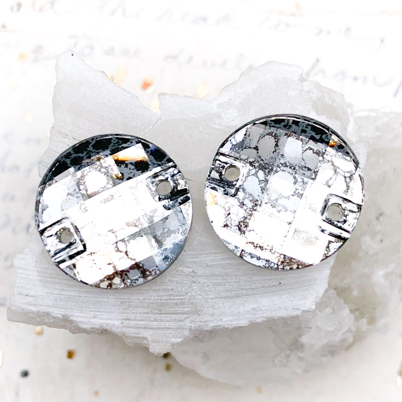 20mm Silver Patina Round Checkerboard Crystal Link Pair