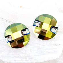Load image into Gallery viewer, 14mm Iridescent Green Round Checkerboard Crystal Link Pair
