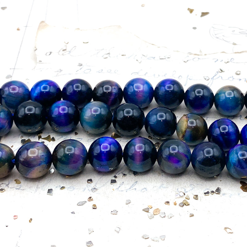 8mm Galaxy Multi-Color Tiger Eye Round Gemstone Bead Strand