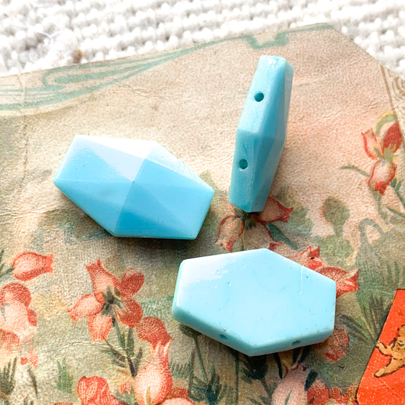 Two Hole Turquoise Vintage Glass Bead - Paris Find