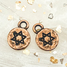 Load image into Gallery viewer, Antique Copper Tiny Star of David Charm Pair
