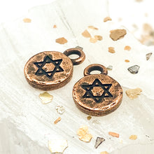 Load image into Gallery viewer, Antique Copper Tiny Star of David Charm Pair
