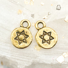 Load image into Gallery viewer, Antique Gold Tiny Star of David Charm Pair
