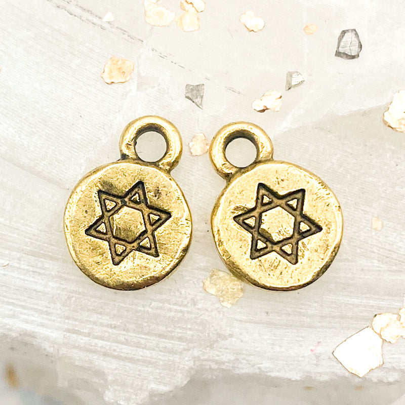 Antique Gold Tiny Star of David Charm Pair