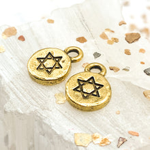 Load image into Gallery viewer, Antique Gold Tiny Star of David Charm Pair

