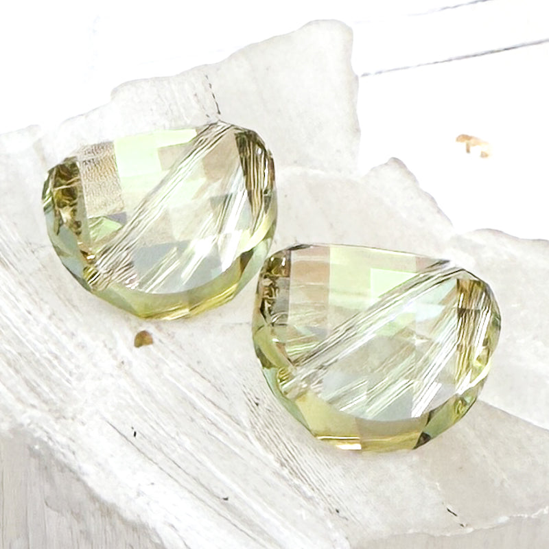 14mm Crystal Luminous Green Twist Beads - 2pcs