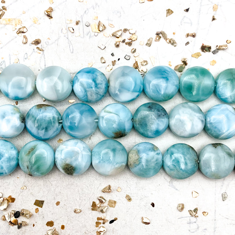 12mm Larimar Coin Stone Bead Strand