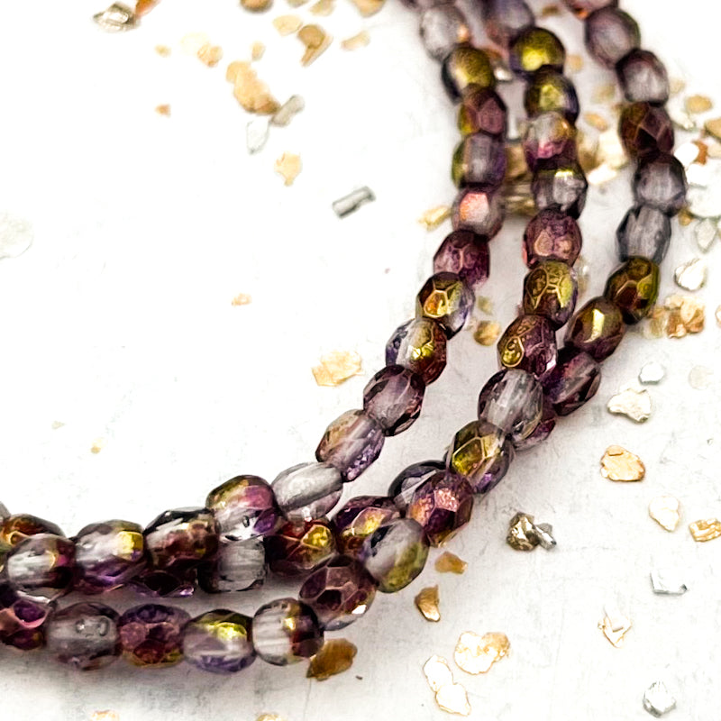 3mm Mulberry Mix with Luster Faceted Round Fire-Polished Bead Strand