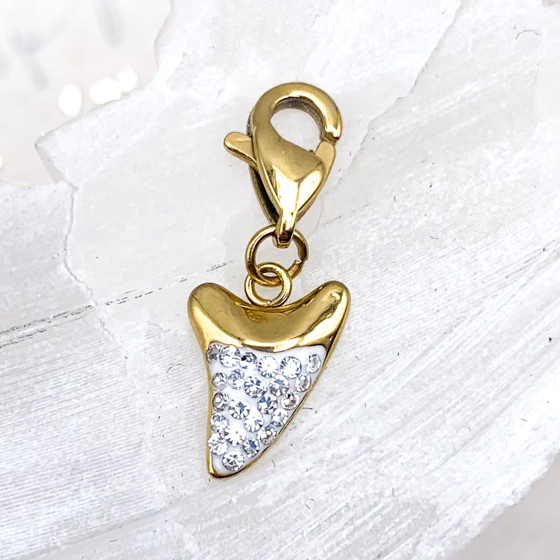 Rhinestone Pave Golden Shark's Tooth Charm with Lobster Clasp - Paris Find