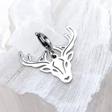 Load image into Gallery viewer, Rhodium Stag&#39;s Head with Spring Clasp - Paris Find
