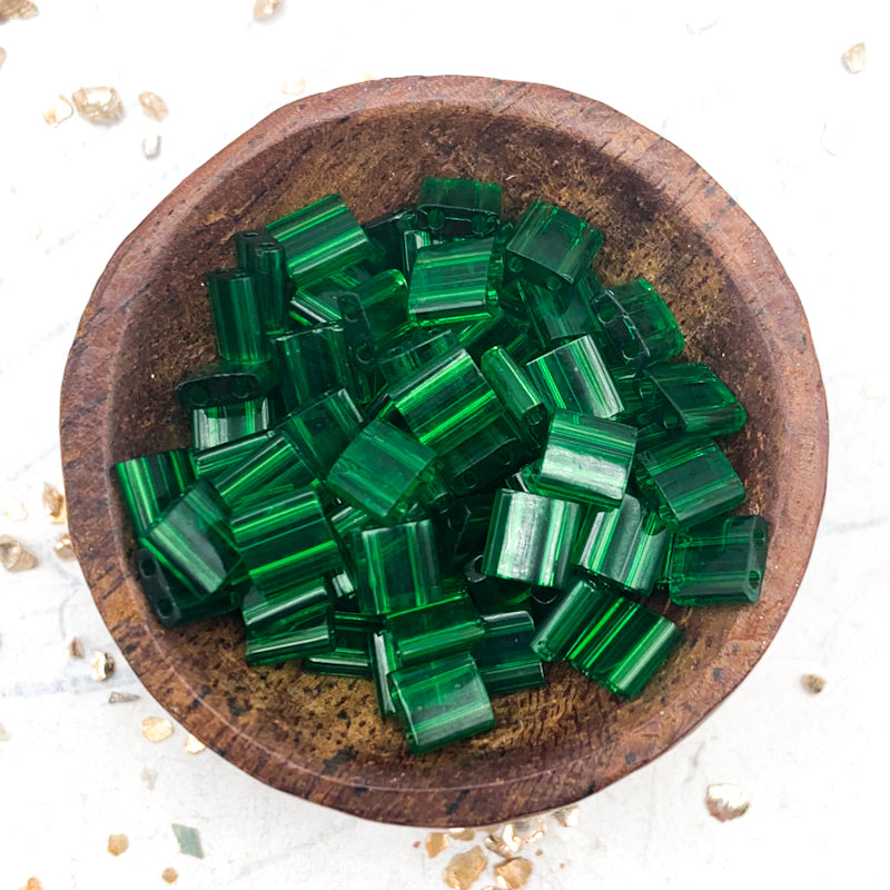 Transparent Green Tila Beads