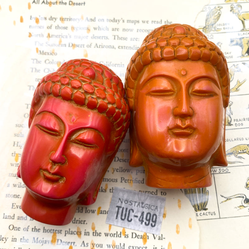 Red-Orange Buddha Head Statue - Tucson Find