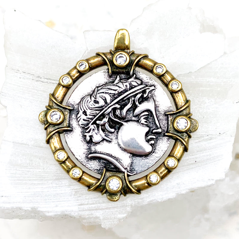 Greek Coin with Horses Mixed Metal Charm