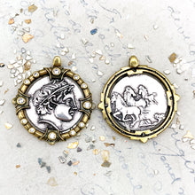 Load image into Gallery viewer, Greek Coin with Horses Mixed Metal Charm
