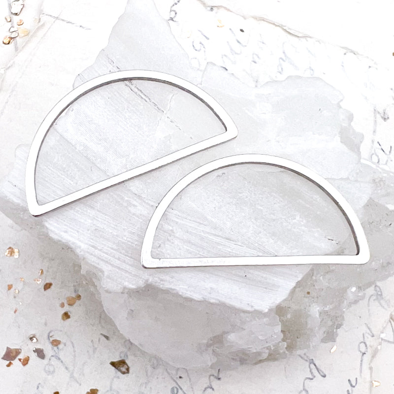 Silver Half Moon Open Bead Frame Pair