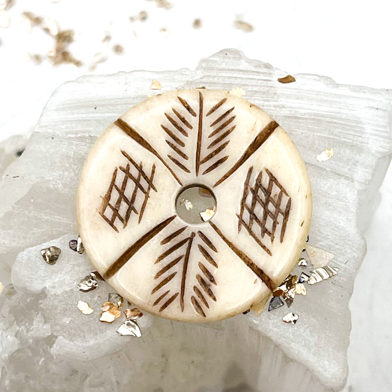 Tribal Leaf Etched Bone Donut Bead