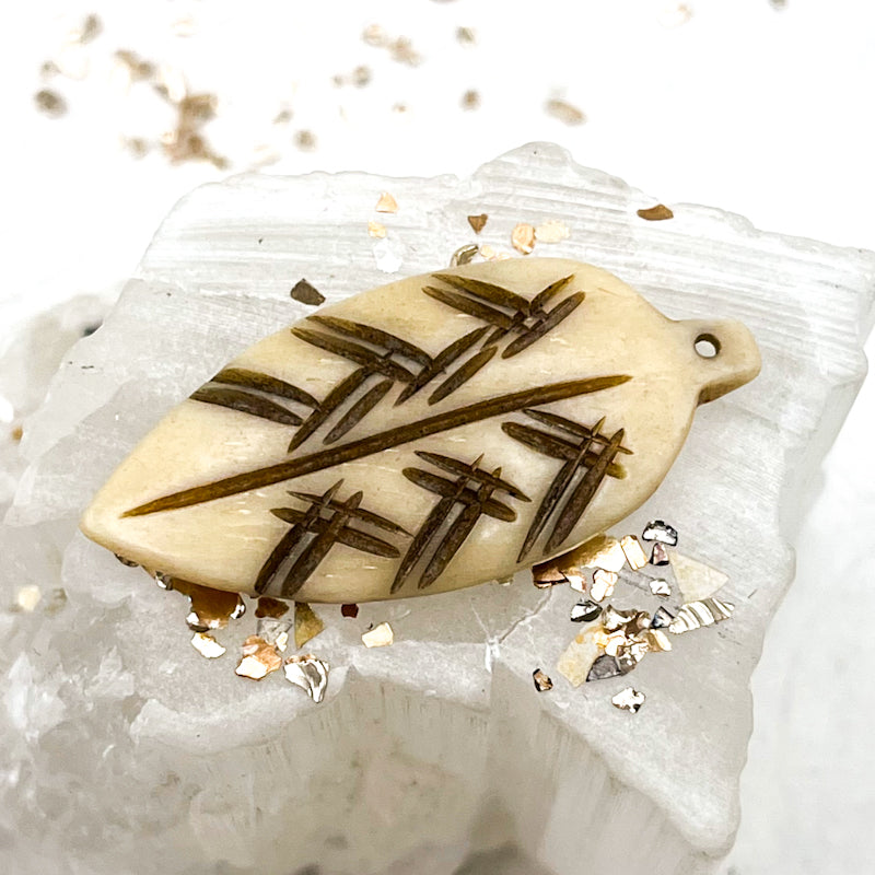 Natural Medium Etched Bone Leaf Bead