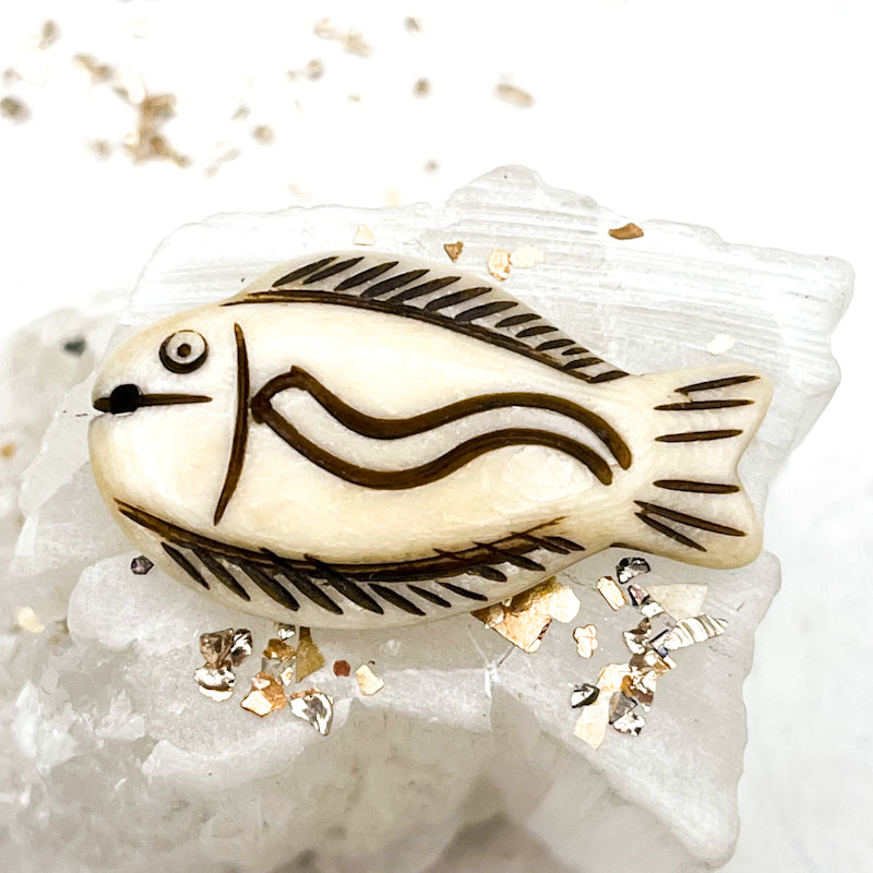 Natural Etched Bone Fish Bead