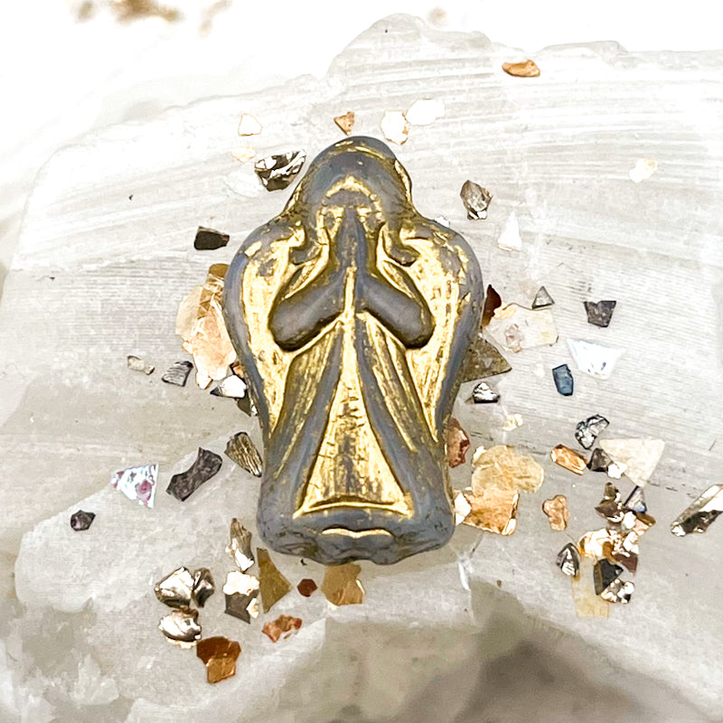 Blue Praying Angel with Gold Etch Bead