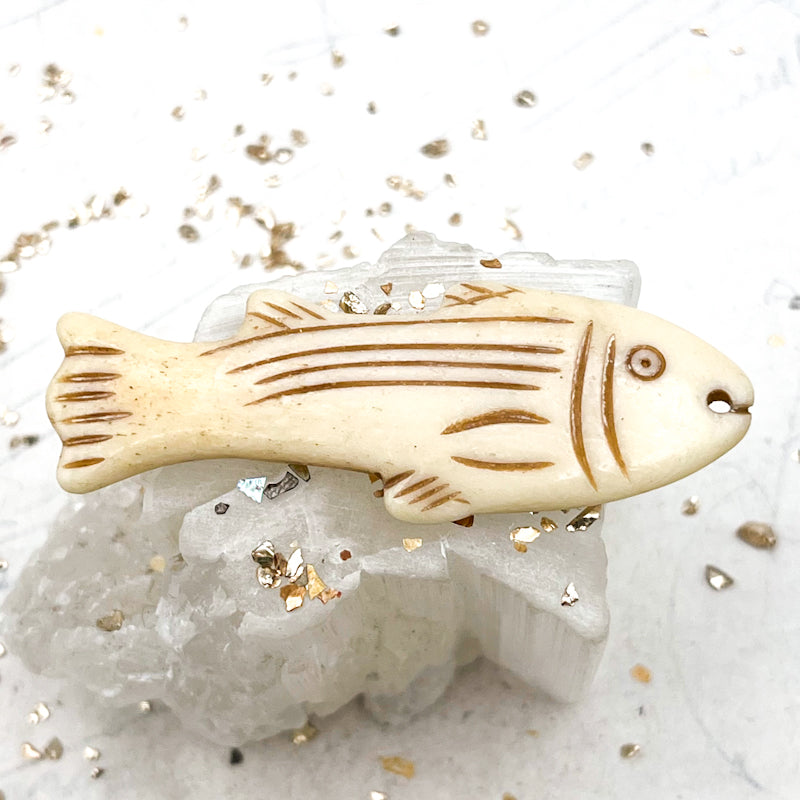 Large Natural Etched Bone Fish Bead