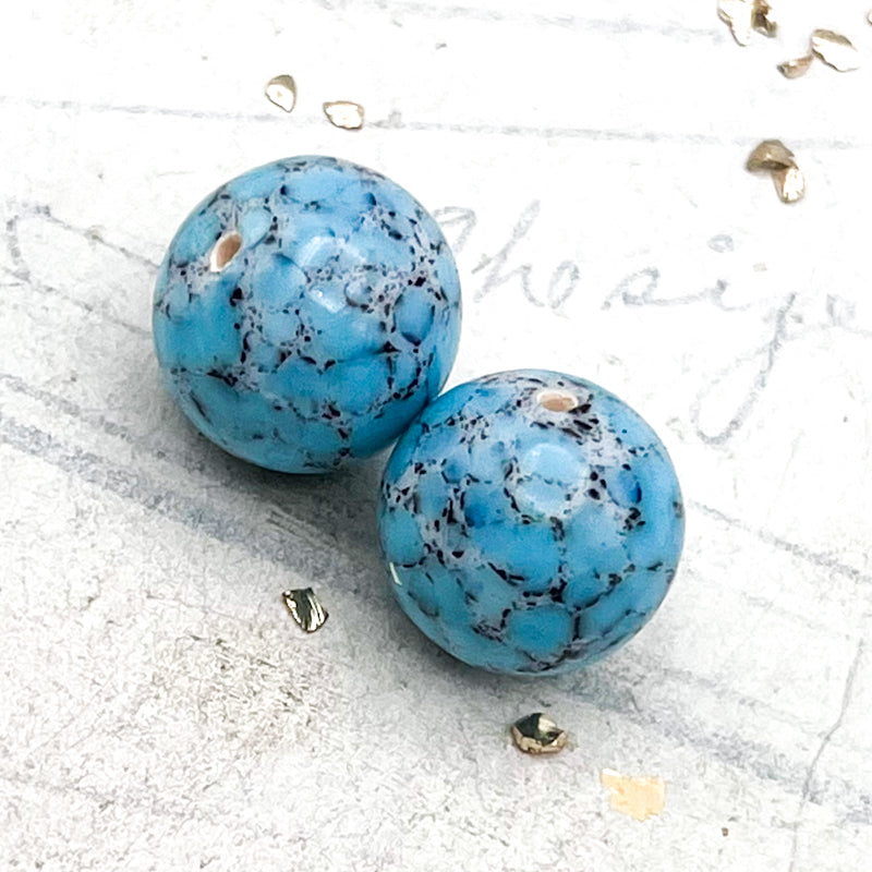 Large Blue Bead with Hand Painted Babies Breath Flower Pairs - Paris Find