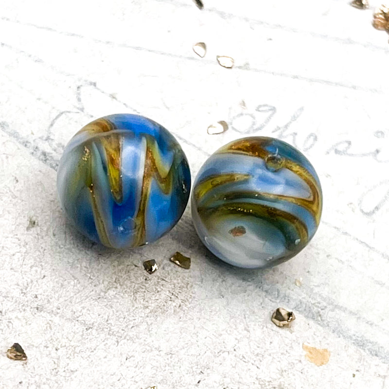 Day 6 Blue Marbled Bead Pairs - Paris Find