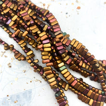 Load image into Gallery viewer, 3x6mm Copper Metallic Mix 2-Hole Brick Bead Strand
