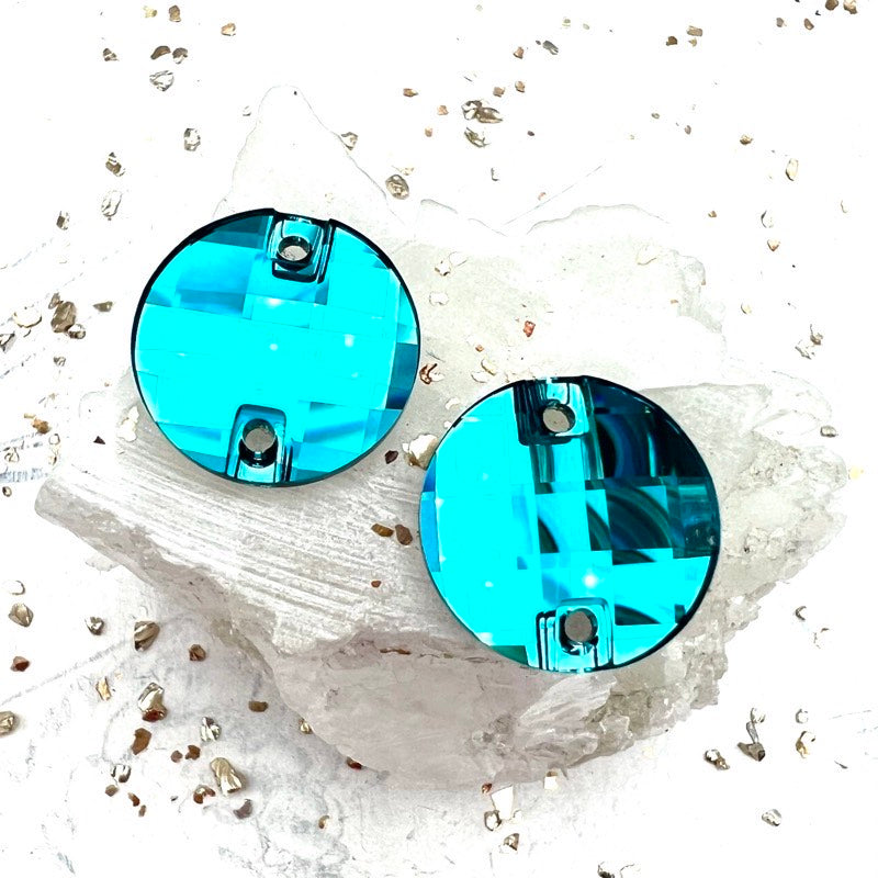Blue Turquoise Round Checkerboard Crystal Link Pair