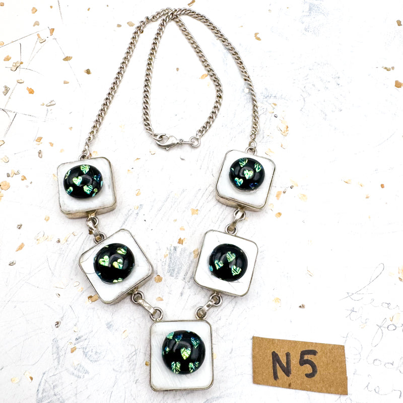 Opal Midnight Mosaic with Glowing Hearts Necklace