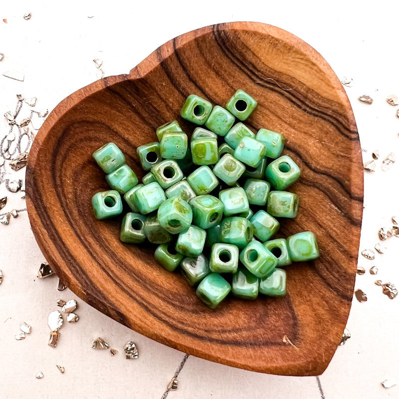 6/0 Turquoise Picasso Cube Beads