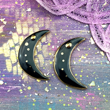 Load image into Gallery viewer, 35mm Black Crescent Moons with Gold Accents Pair
