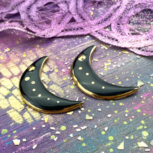 Load image into Gallery viewer, 35mm Black Crescent Moons with Gold Accents Pair
