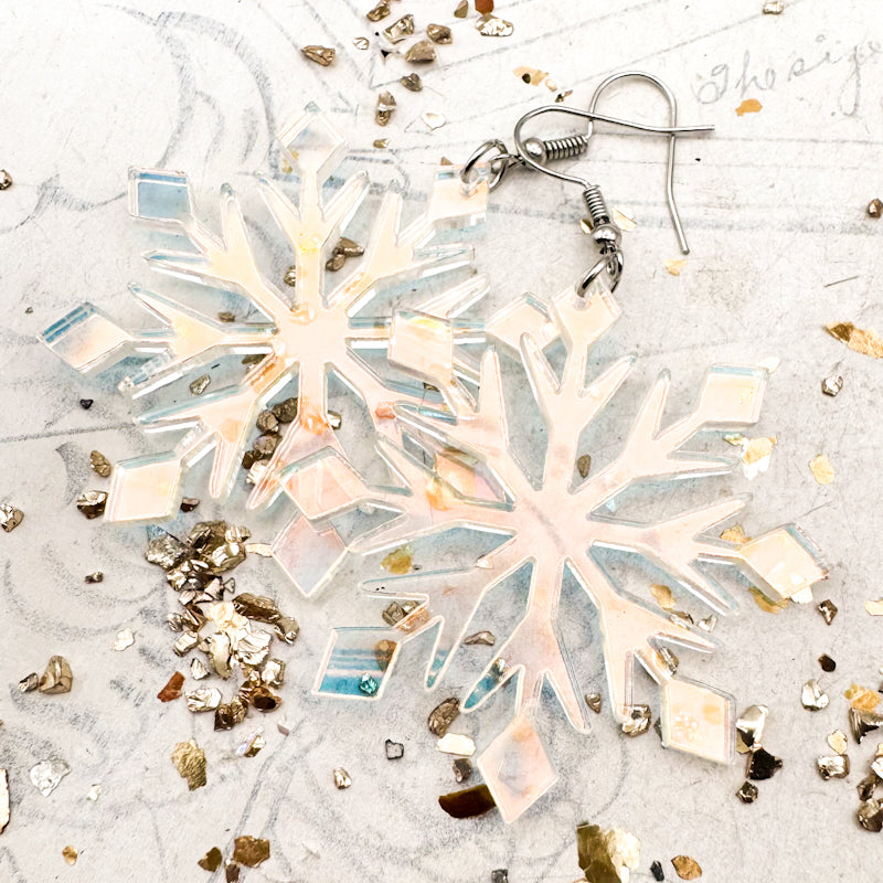 Iridescent Snowflake Earring Pair