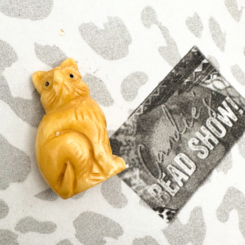 Little Sitting Cat Carved Bone Focal Bead - Tucson Find