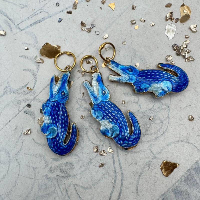 Bright Blue Gator Cloisonne Charm - Tucson Find