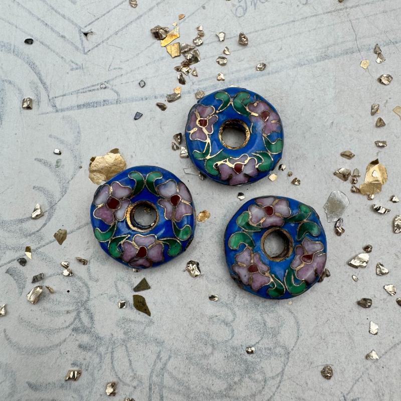 Bright Blue Cloisonne Disc Focal Bead - Tucson Find