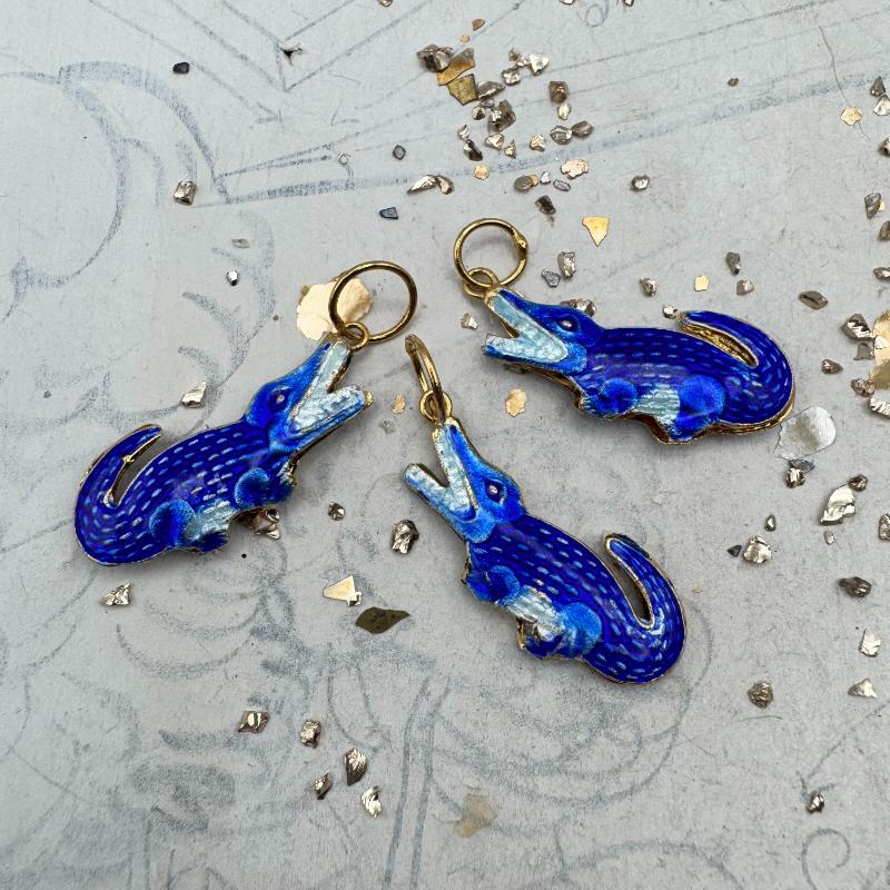 Cobalt Gator Cloisonne Charm - Tucson Find