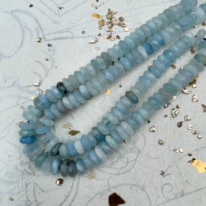 Aquamarine Disc Gemstone Bead Strand - Tucson Find