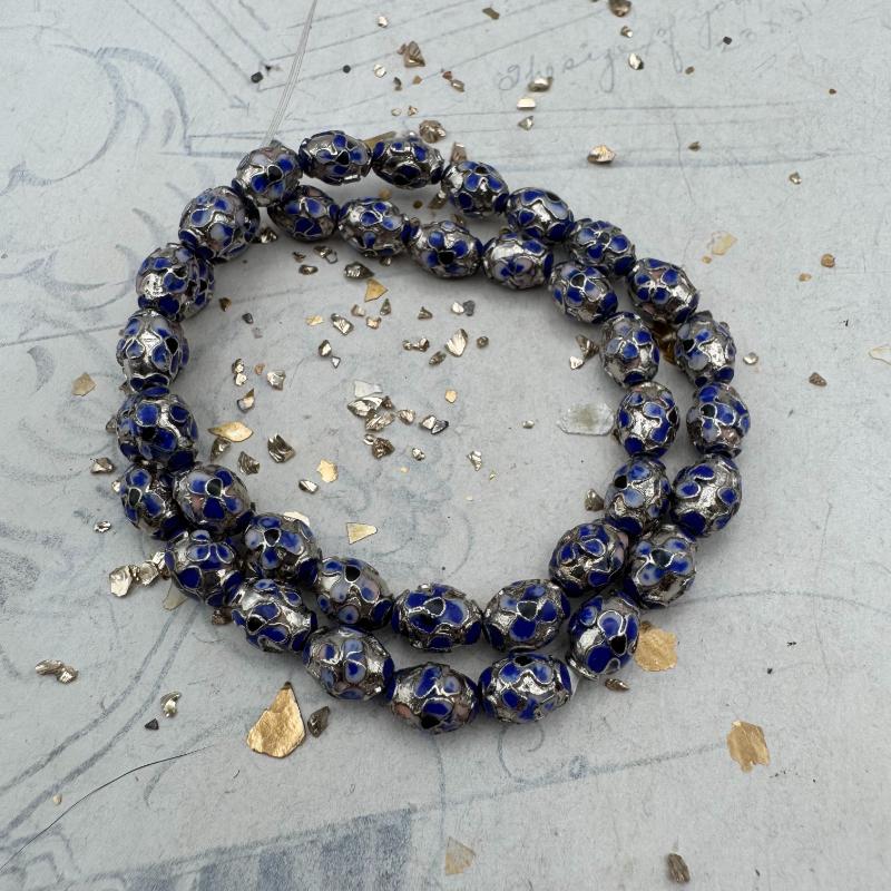 Cobalt Cloisonne Flower Bead Strand - Tucson Find