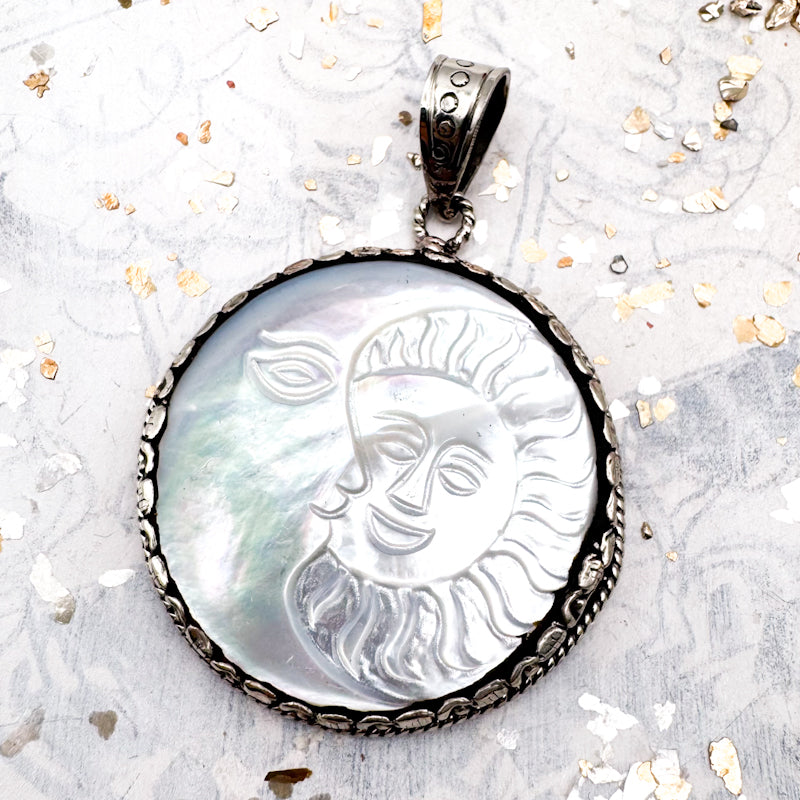 Pre-Order Mother Pearl Sun and the Moon Nepal Pendant